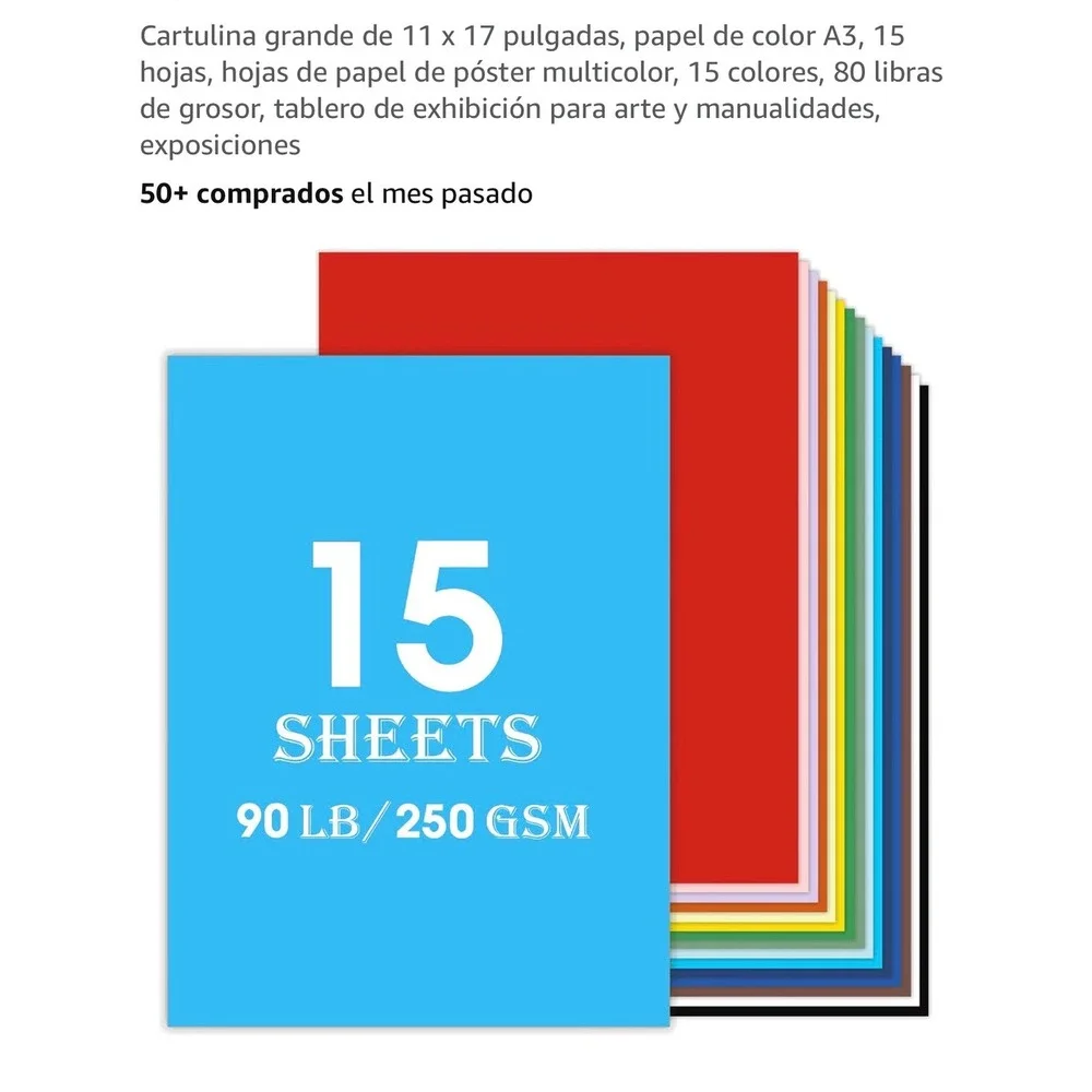 11x17 Cardstock Paper 15 Sheets 15 Colors 90lb 250GSM A3 Poster Board Art Crafts